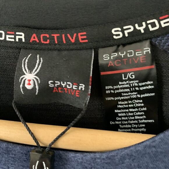 Spyder Active Mens L Performance ProWeb Microfleece Long Sleeve T-Shirt Navy NEW - Picture 2 of 5